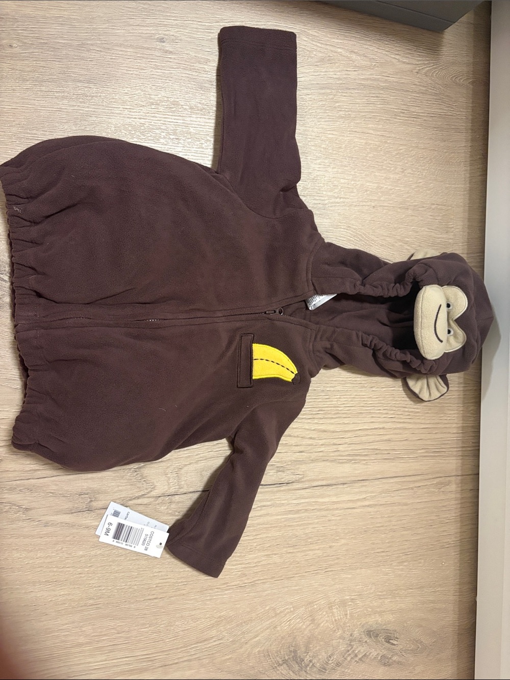 Baby Monkey Hooded Brown Fleece Romper with Banana Patch